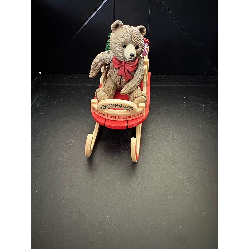 Hallmark Keepsake Ornament 1984 Baby's First Christmas Teddy Bear Sled Vintage